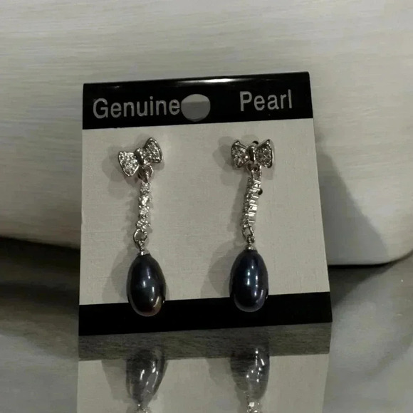 🆕Blue Freshwater Pearls Bow Earrings - Picture 5 of 13